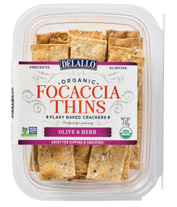Top View of DeLallo Organic Focaccia Thins Olive & Herb.