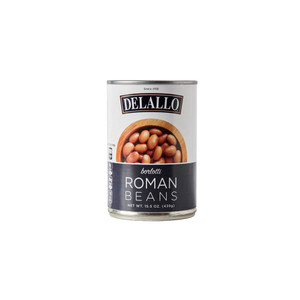 Front view of can of Roman Beans.