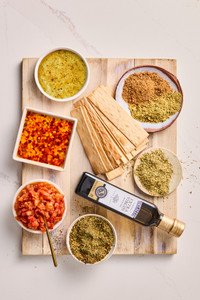 Overhead view of Gourmet Olive Oil and Antipasti Gift Box
