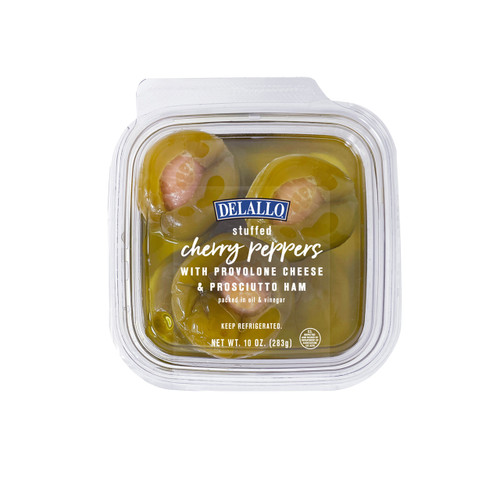 DeLallo Stuffed Cherry Peppers in a clam shell