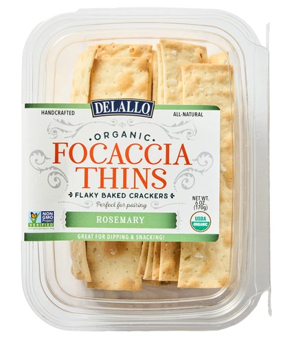 Top View of DeLallo Organic Focaccia Thins Rosemary.