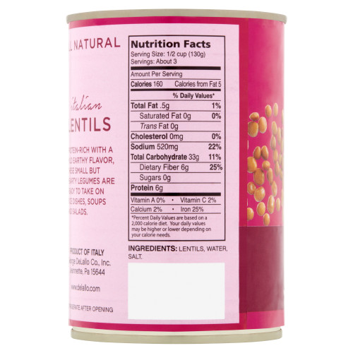 Canned Lentils DeLallo