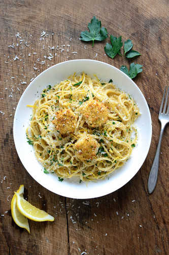 Baked Scallop Scampi with Linguine