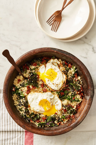 Bruschetta, Greens And Grains Breakfast Bowl