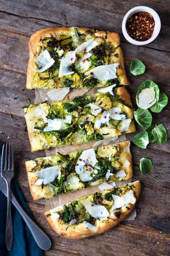 Brussels and Broccolini Pizza with Pesto