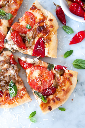 Calabrian Pepper Pizza with Mascarpone and Italian Sausage Calabrian Pepper Pizza with Mascarpone and Italian Sausage