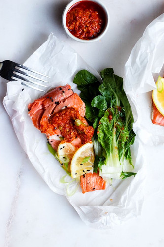 Calabrian Salmon En Papillote with Bok Choy
