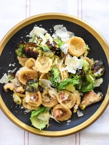 Carbonara Pasta with Charred Brussels Sprouts