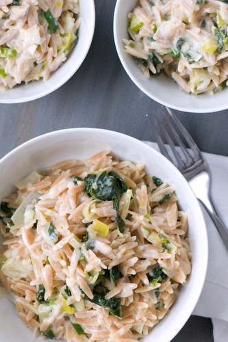 Cheesy Cheddar Orzo with Leeks & Chard Cheesy Cheddar Orzo with Leeks & Chard