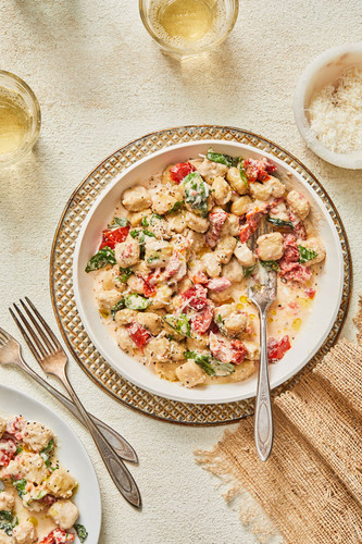 Creamy Chickpea Gnocchi with Roasted Tomatoes and Spinach Creamy Chickpea Gnocchi with Roasted Tomatoes and Spinach