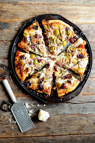 Easy Two Olive Pizza with Tuna & Capers