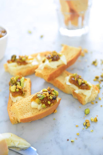 Fig + Taleggio Toasts with Crushed Pistachios
