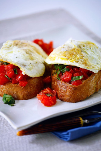 Fresh Tomato Bruschetta with Fried Eggs Fresh Tomato Bruschetta with Fried Eggs