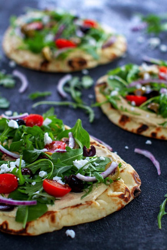 Greek Feta Salad & Hummus Flatbread