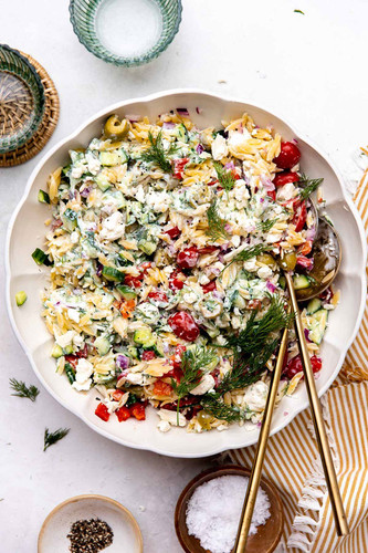 Greek Orzo Pasta Salad with Creamy Tzatziki Dressing