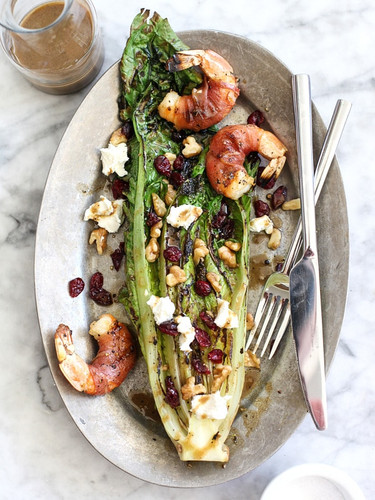 Grilled Romaine Salad with Prosciutto Wrapped Shrimp Grilled Romaine Salad with Prosciutto Wrapped Shrimp