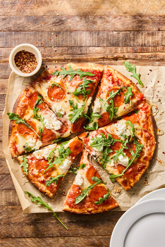 Pepperoni Pizza with Arugula and Hot Honey