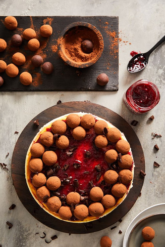 Italian Cheesecake with Espresso Truffles and Cherry Spread Italian Cheesecake with Espresso Truffles and Cherry Spread