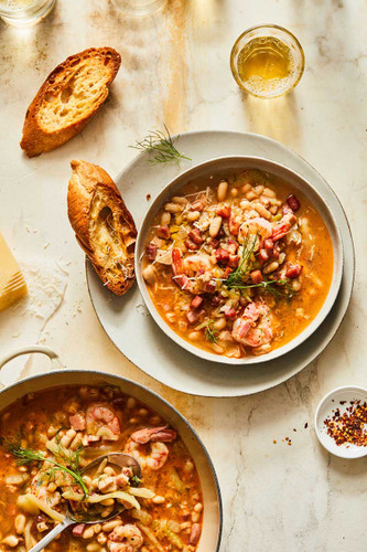 Lemony Shrimp and Bean Soup with Pancetta