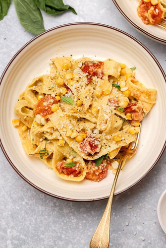 Pappardelle with Corn and Basil Cream Sauce