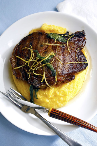 Parmesan Polenta Topped with Lemon & Sage Steaks 