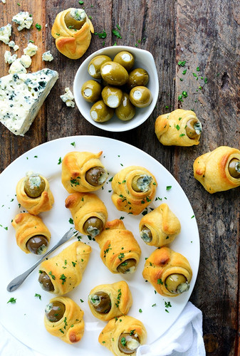 Blue-Cheese-Stuffed Olive Puff Appetizers