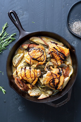 Roasted Chicken Thighs With Fennel, Pears And Balsamic Glaze