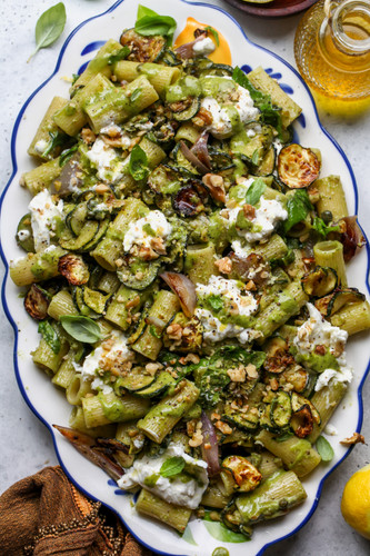 Roasted Zucchini Pasta with Basil Vinaigrette