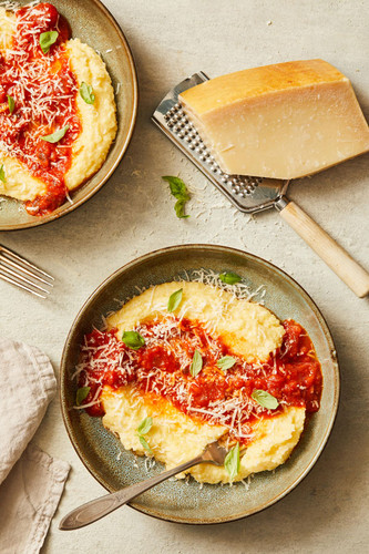 Simple Polenta with Sauce and Cheese Simple Polenta with Sauce and Cheese