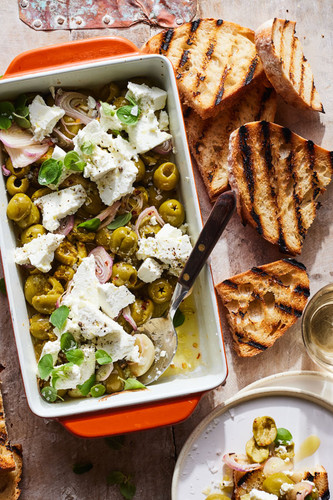 Spicy Roasted Castelvetrano Olives and Feta with Oregano and Oil    Spicy Roasted Castelvetrano Olives and Feta with Oregano and Oil