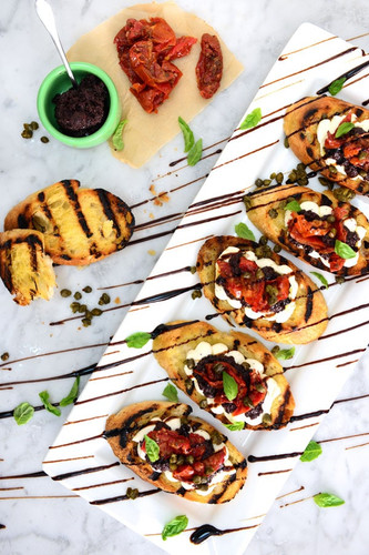 Stacked Italian Toasts with Olive Tapenade & Semi-Dried Tomatoes