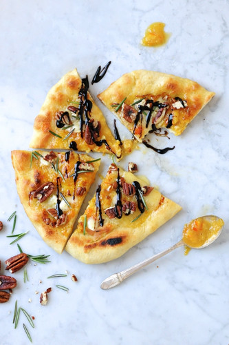 Sweet Citrus Dessert Pizza with Brie, Toasted Pecans & Balsamic