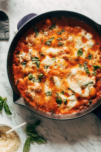 Three Cheese Baked Gnocchi with Spinach 
