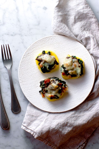 Truffled Mushroom Polenta Stacks with Provolone & Spinach Truffled Mushroom Polenta Stacks with Provolone & Spinach