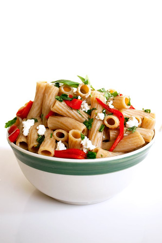 Whole-Wheat Rigatoni with Red Peppers & Goat Cheese Whole-Wheat Rigatoni with Red Peppers & Goat Cheese