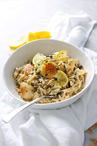 Whole-Wheat Orzo With Scallops In Lemon Cream Sauce Whole-Wheat Orzo With Scallops In Lemon Cream Sauce