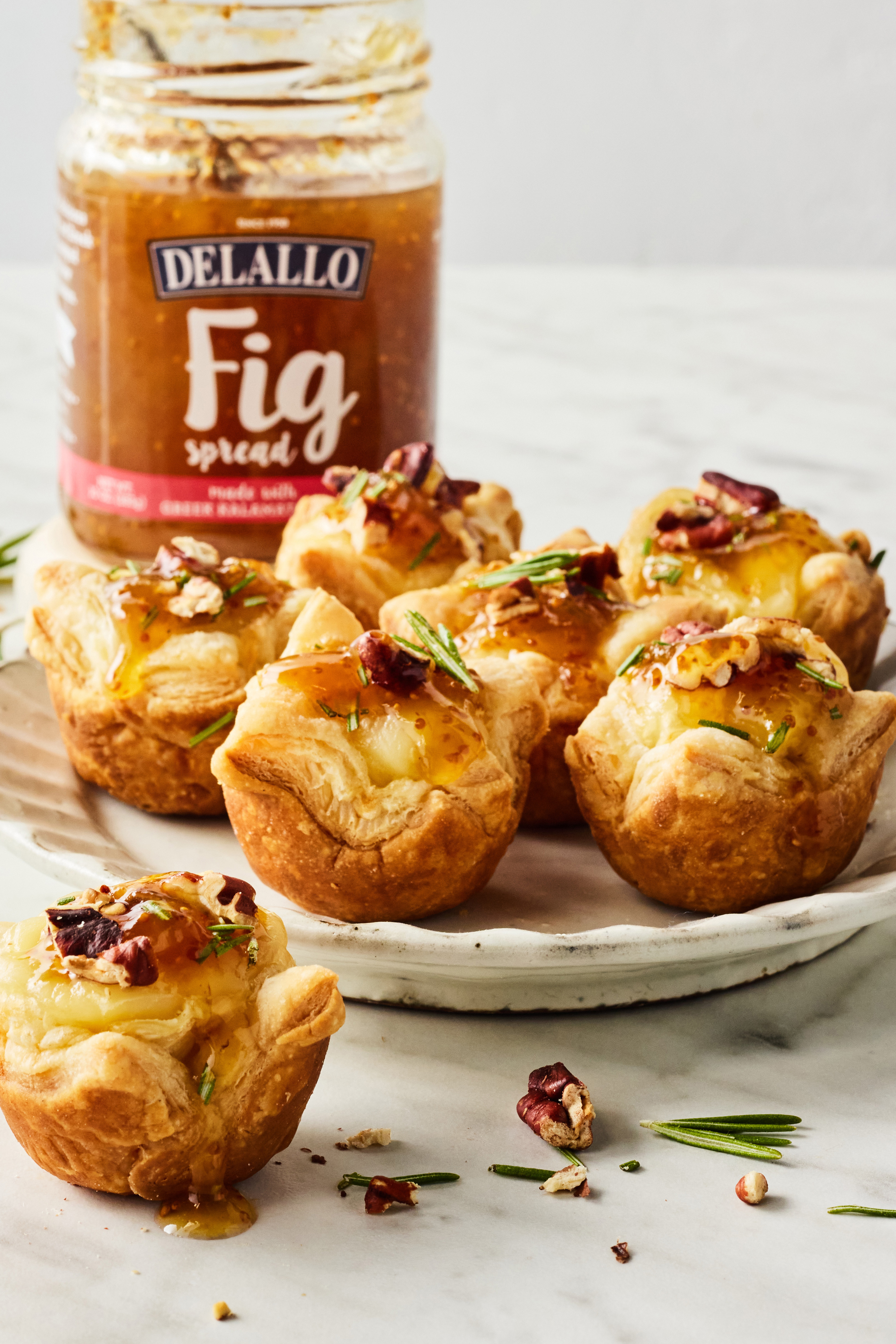 Puff Pastry Brie Bites served on a plate