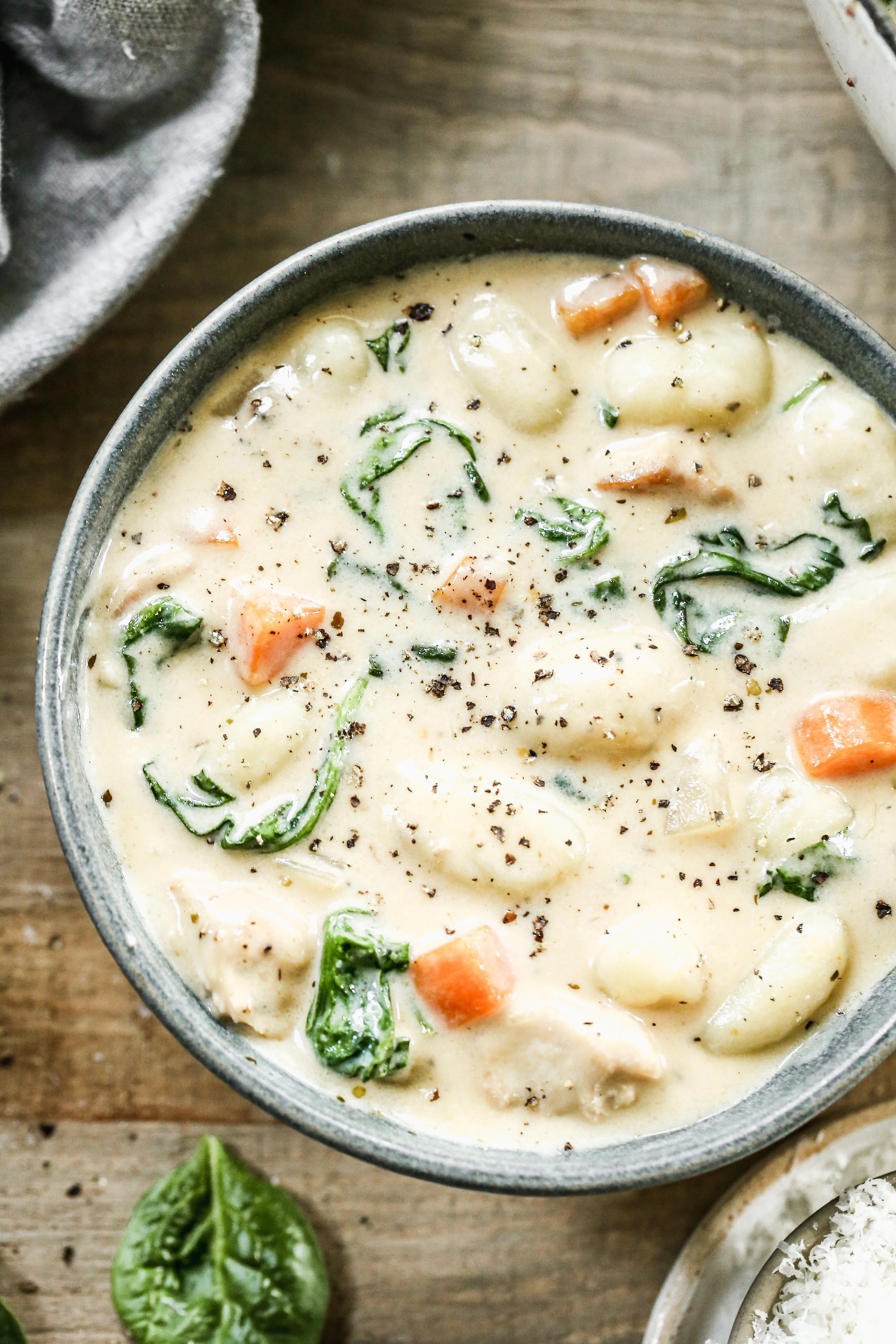 Loaded Potato Gnocchi Soup served in a bowl.