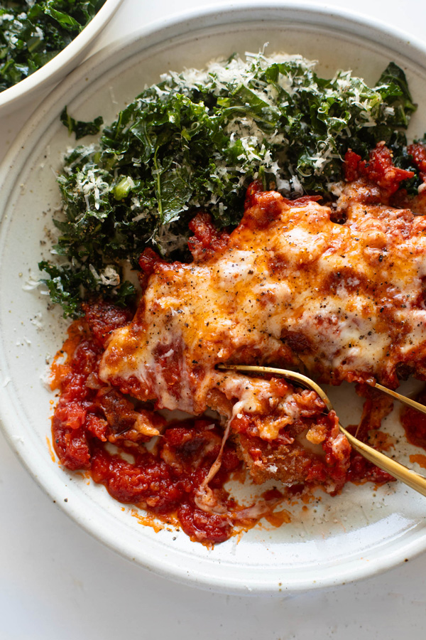 Chicken Parmesan with side kale salad