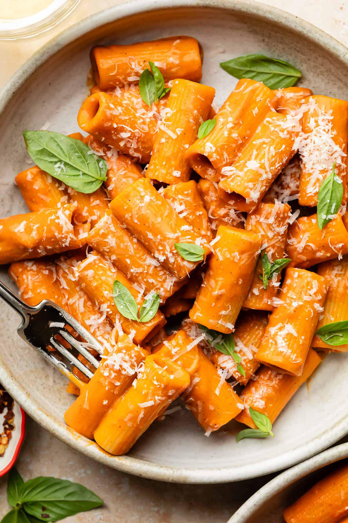 Roasted Red Pepper Pasta served on a plate