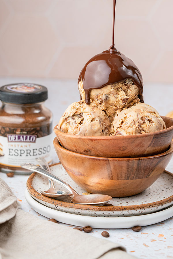 Gelato with espresso and chocolate swirl