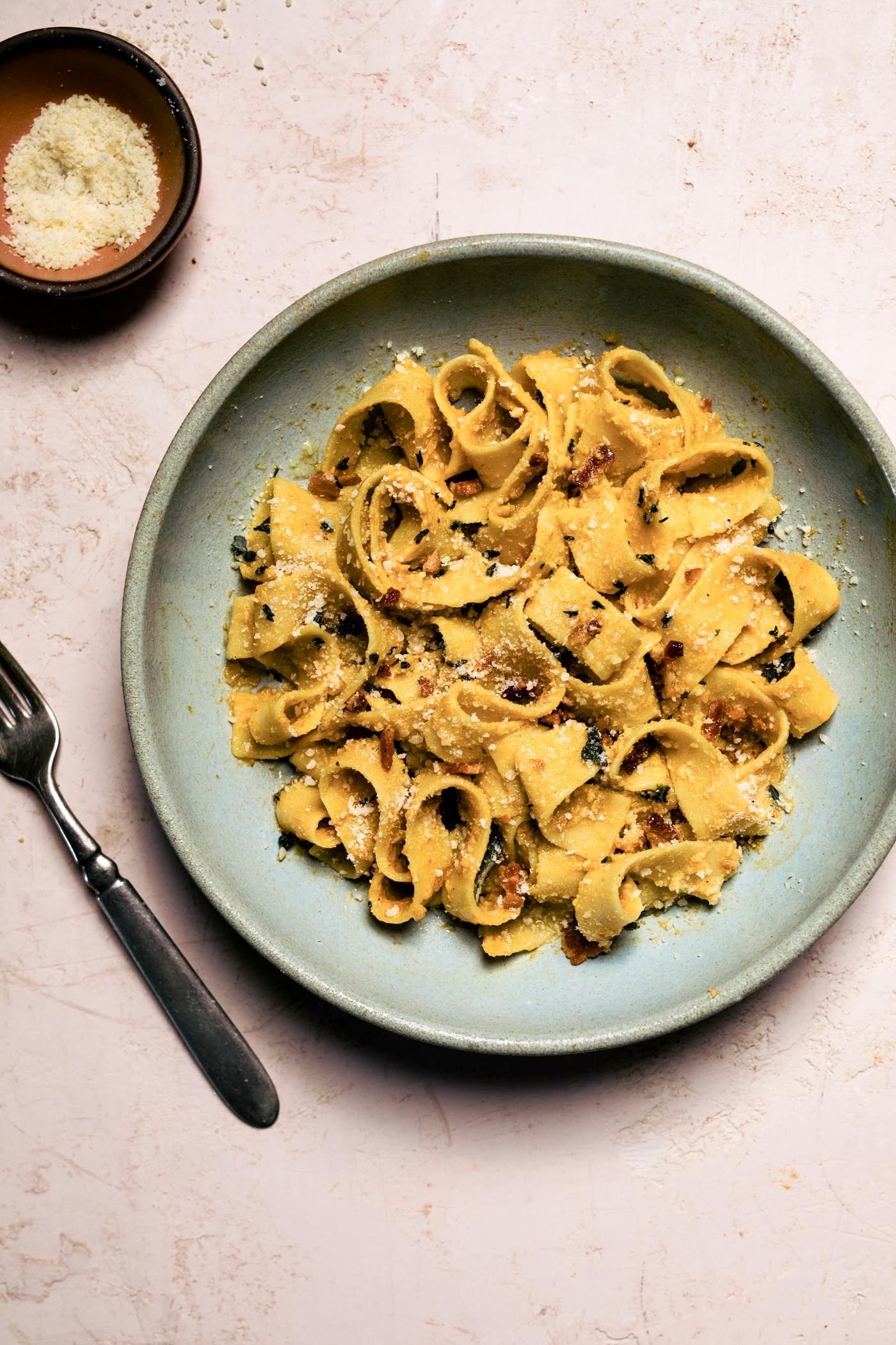 Gluten free pumpkin pasta served on a plate