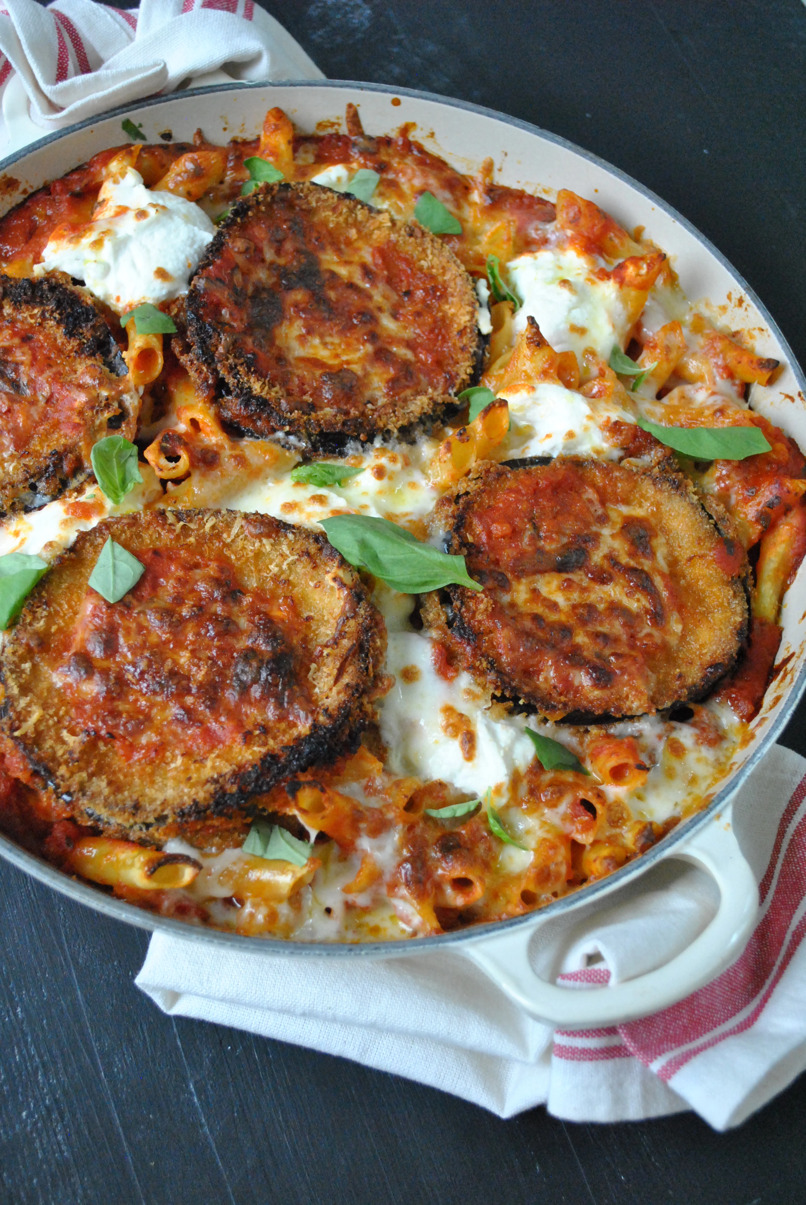 Eggplant Parmesan in baking dish