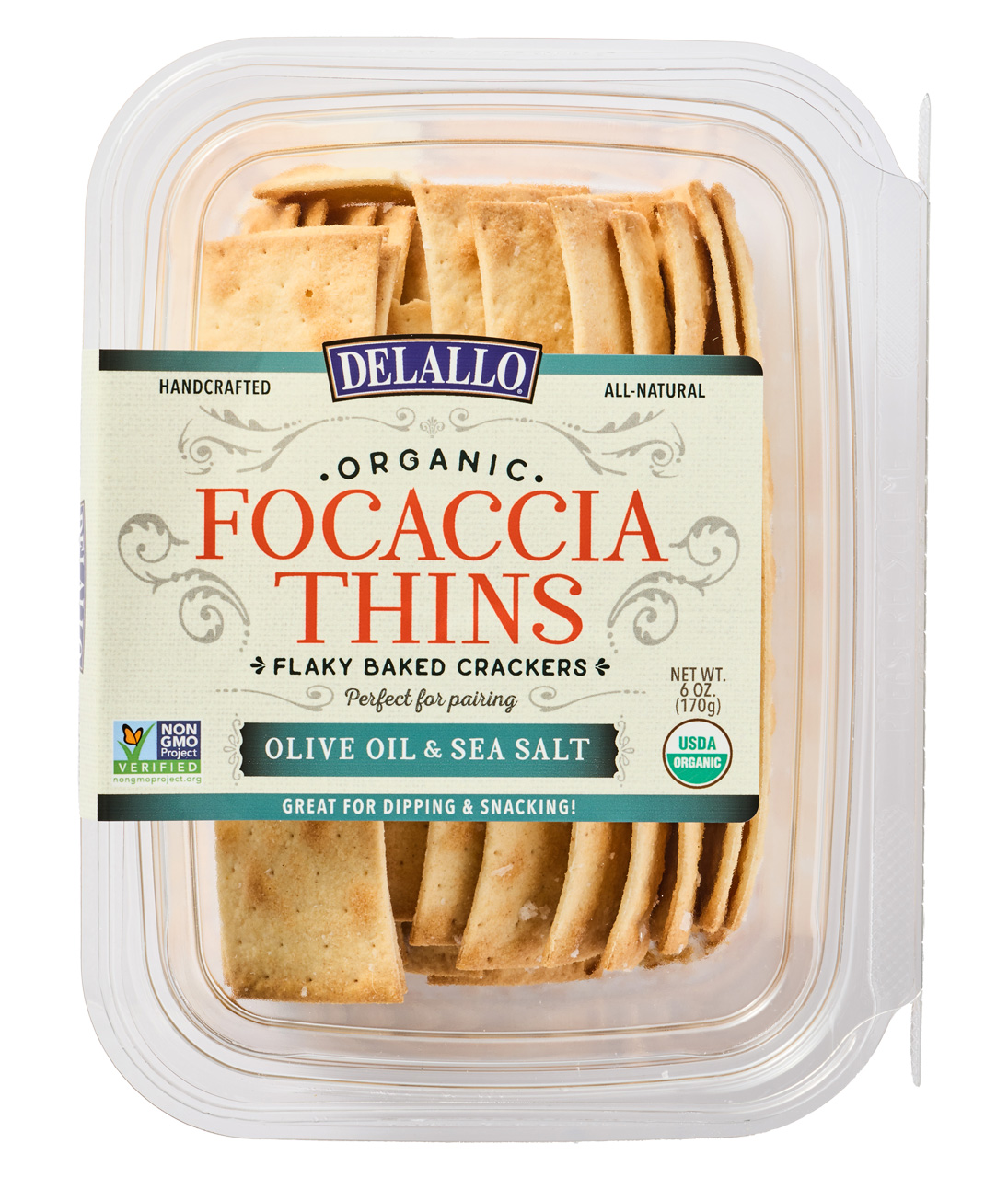 DeLallo DeLallo Organic Focaccia Thins Olive Oil & Sea Salt Flaky Baked Crackers — product image