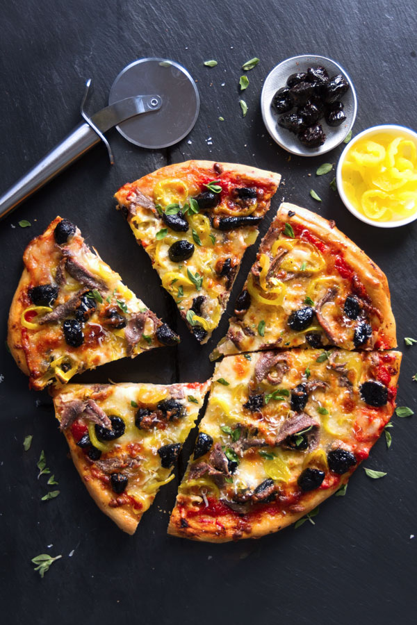 Garlicky Olive Anchovy Pizza With San Marzano Tomatoes