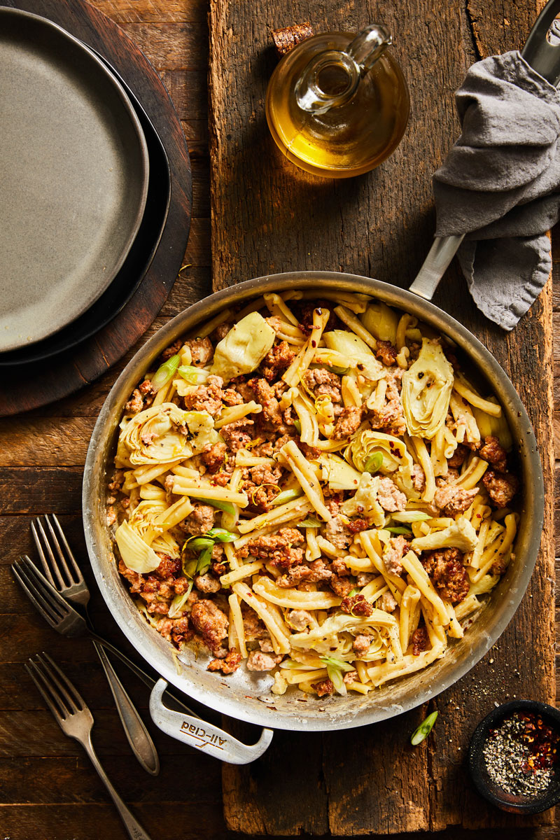 Casarecce With Artichokes & Sausage - DeLallo