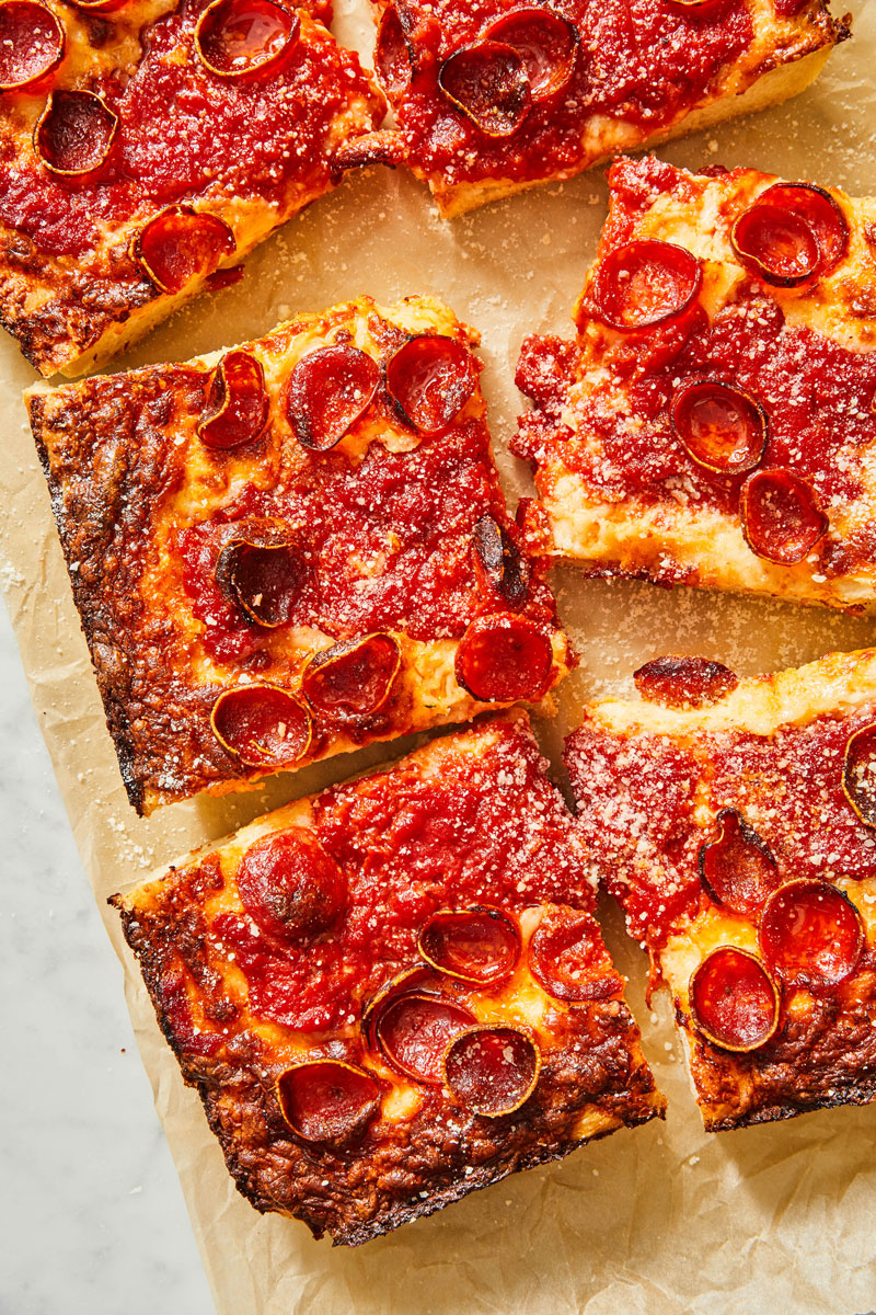 Detroit-Style Pepperoni and Pickled Pepper Pan Pizza