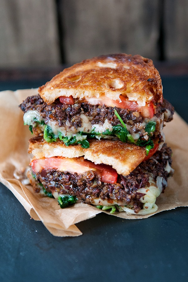 Image of Calamta Olive Tapenade Grilled Cheese with Tomato and Spinach