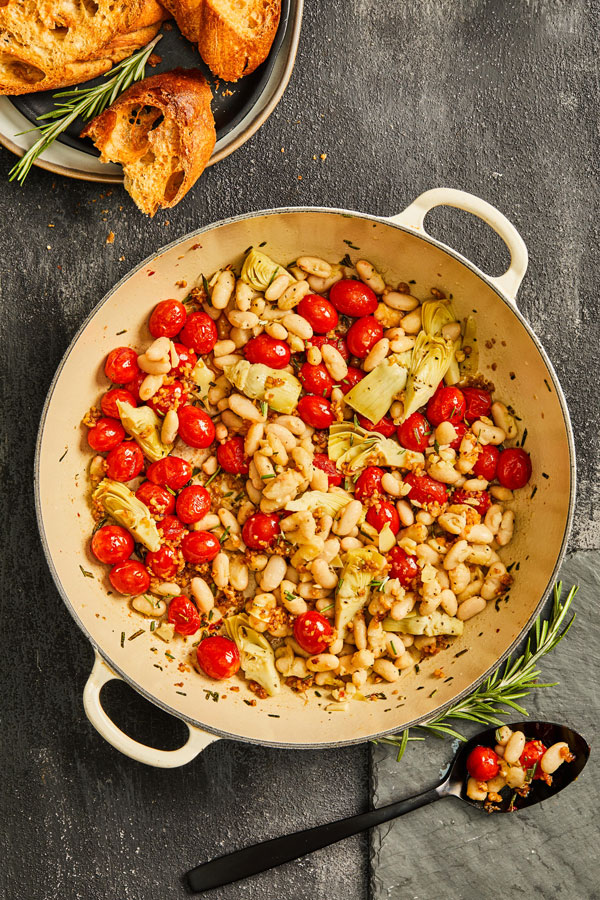 Image of Cannellini Beans and Roasted Tomatoes in a Pan