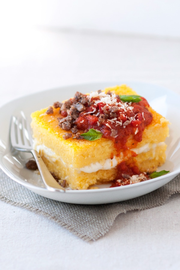 Polenta on white bowl 